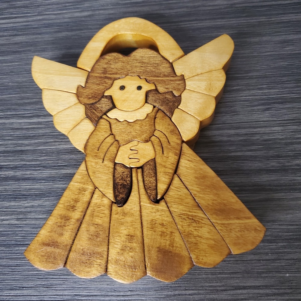 Hand Crafted Wooden Angel Halo‎ 3D Plaque Wall Hanging Religious Decoration 6.5"